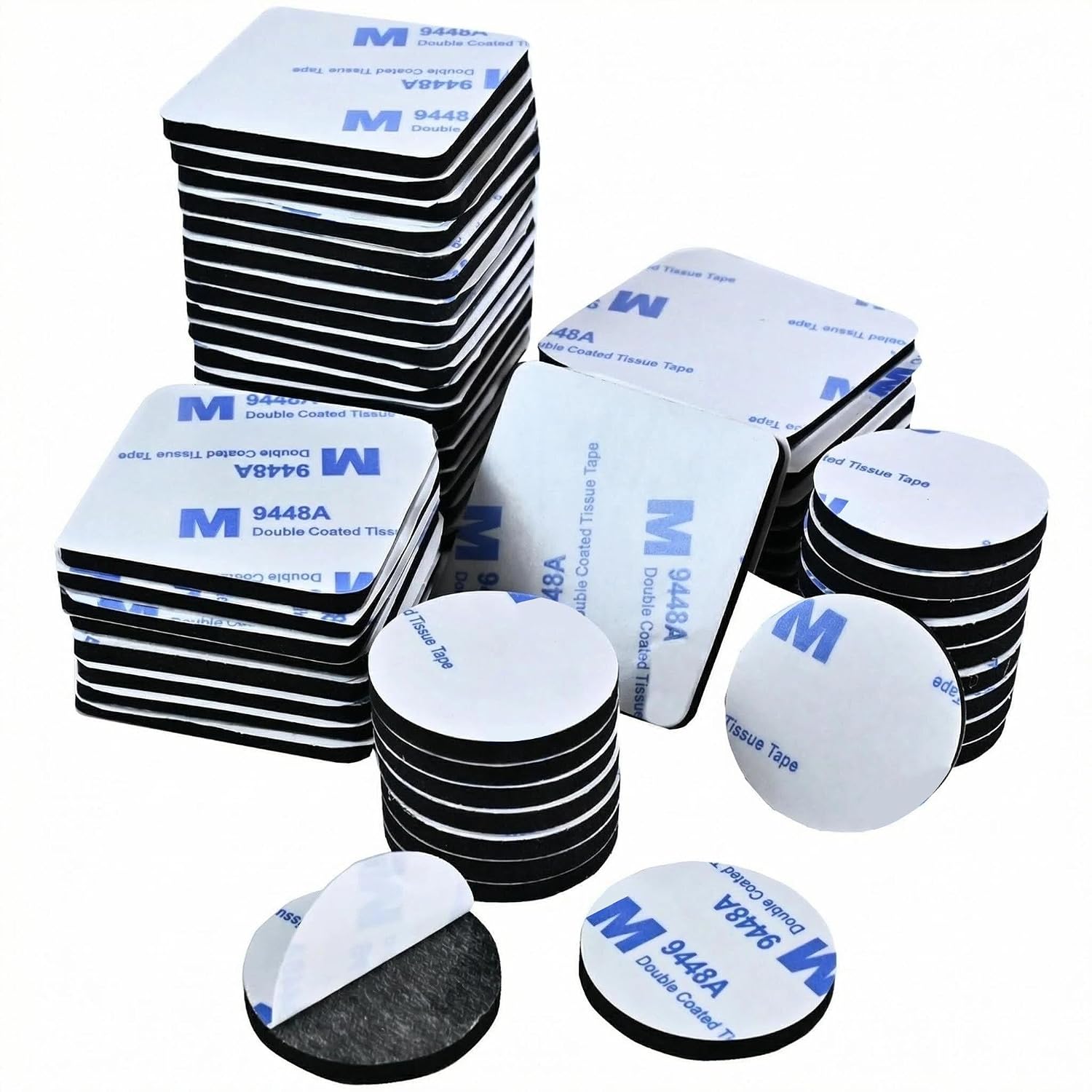 Double Sided Foam Tape,Heavy Duty Mounting Tape,56Pcs 3mm thickness Self-Adhesive Tape,Super-Sticky Black Strong Pads Include Square Round,Waterproof for Walls Door Wood Metals Glass Papers (Black)
