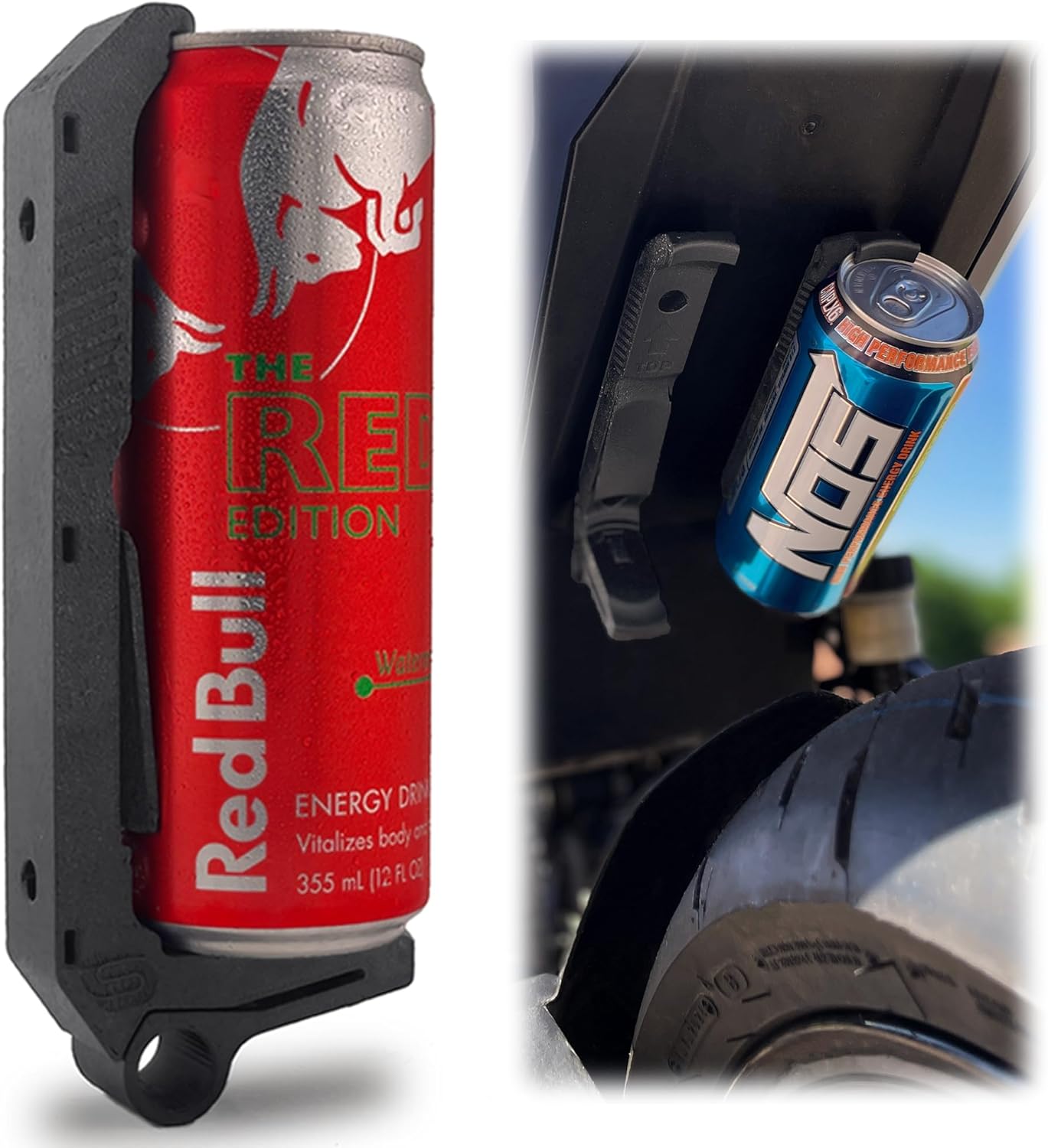 CanClip Energy Drink Holder for Motorcycle Off-Road Car Truck & Boat, Fits 16oz Monster Bang 12oz Red Bull Cans, Heavy Duty Mount with Quick Release, Automotive & Marine Accessories, Made in USA