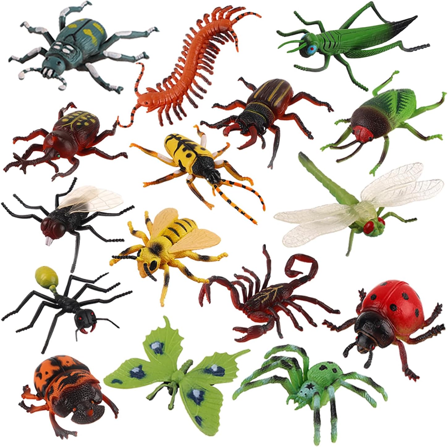 Insect Toy Figures – 16pcs Large Realistic Bugs Including Dragonfly, Spider, Mosquito – Educational Learning Toys, Cake Toppers, Birthday for Kids