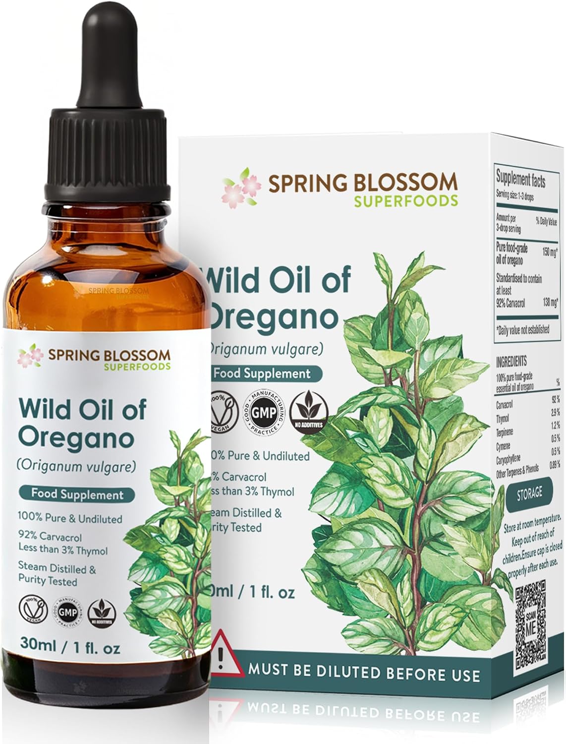 30ml Oregano Oil 92% Carvacrol 100% Pure & Undiluted Vegan Super-Strength Himalayan Wild Oil of Oregano (Origanum Vulgare) Highly Potent Natural Immune Support for Cold, Cough, Sore Throat, Gut Health