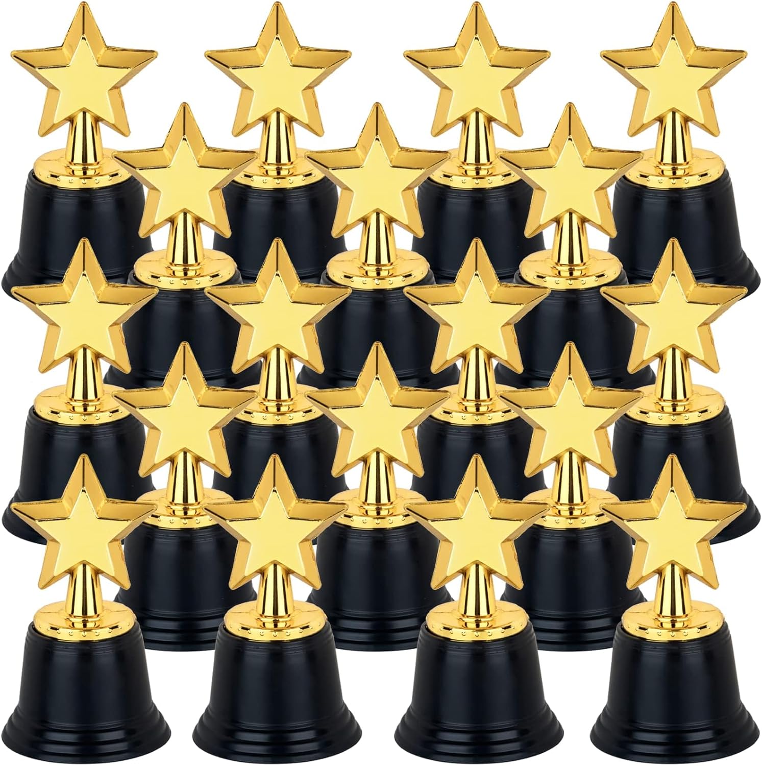 24 Pack Mini Star Trophy Awards Bulk (4.5 Inch), Plastic Gold Star Trophies For Halloween Party Favors, Goodie Bags, Kid Classroom School Reward, Sports Tournament Winning Prize, Hollywood Event Props