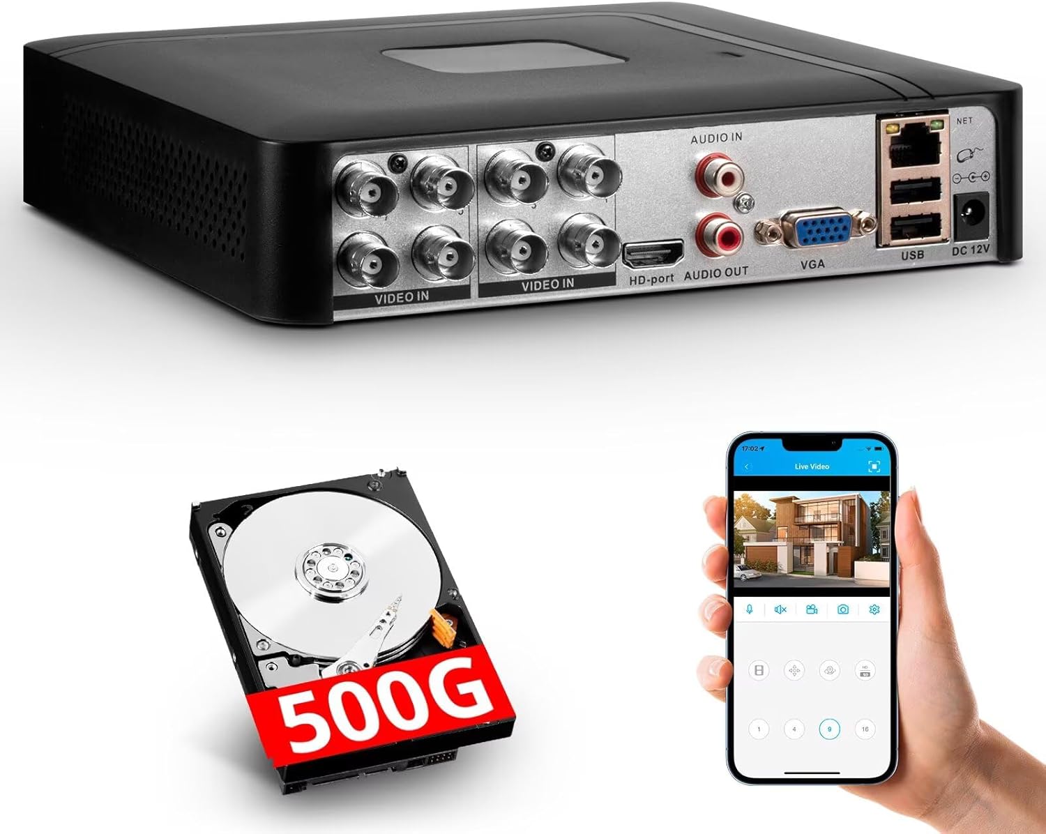 8 Channel Security DVR Recorder with 500G HDD, 8CH Hybrid 6-in-1 CCTV DVR for Surveillance Camera, Supports 8CH Analog Cameras, DVR for Security Camera Home Surveillance System, Mobile APP & PC Remote