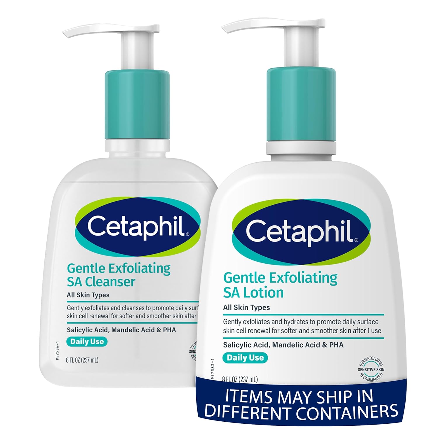 Cetaphil Gentle Exfoliating SA Cleanser, Foaming Gel Cleanser + Gentle Exfoliating SA Lotion Bundle, Salicylic Acid, Gently Exfoliates, Lightweight Moisturizer, 8 Oz Pump Bottles