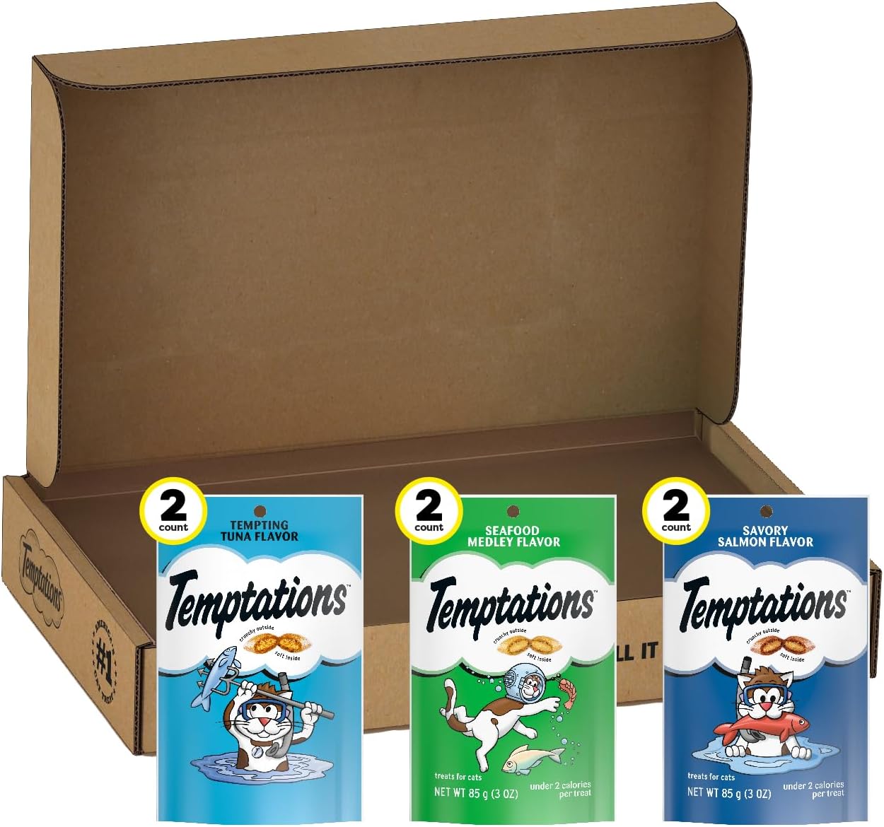 Temptations Classic Crunchy and Soft Cat Treats Seafood Lovers Variety Pack, 3 oz., Pack of 6
