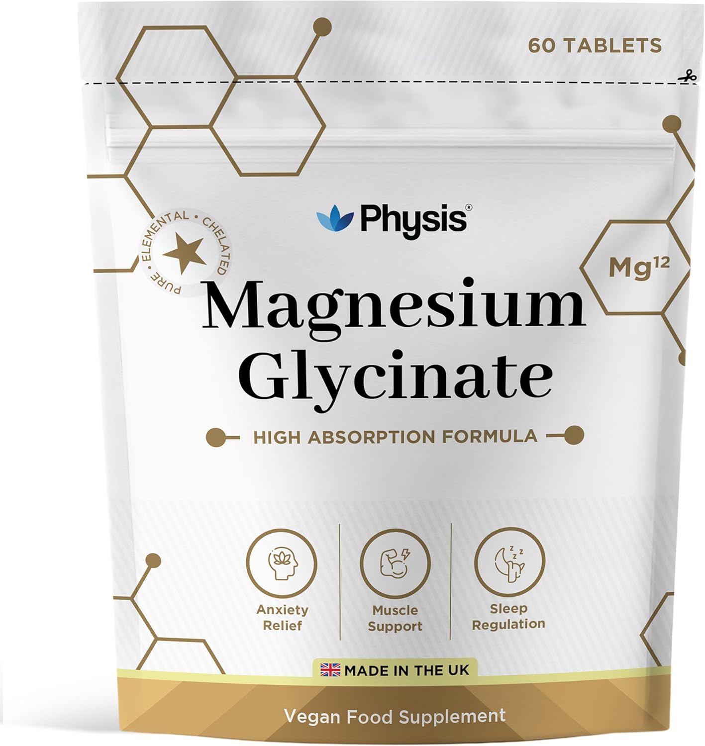 Physis Magnesium Glycinate 400mg Daily | High Absorption Vegan Capsules for Sleep, Mood & Muscle Support | Non-Laxative, Natural Mineral | Relaxation, Stress & Anxiety Relief | 60 x Chelated Capsules