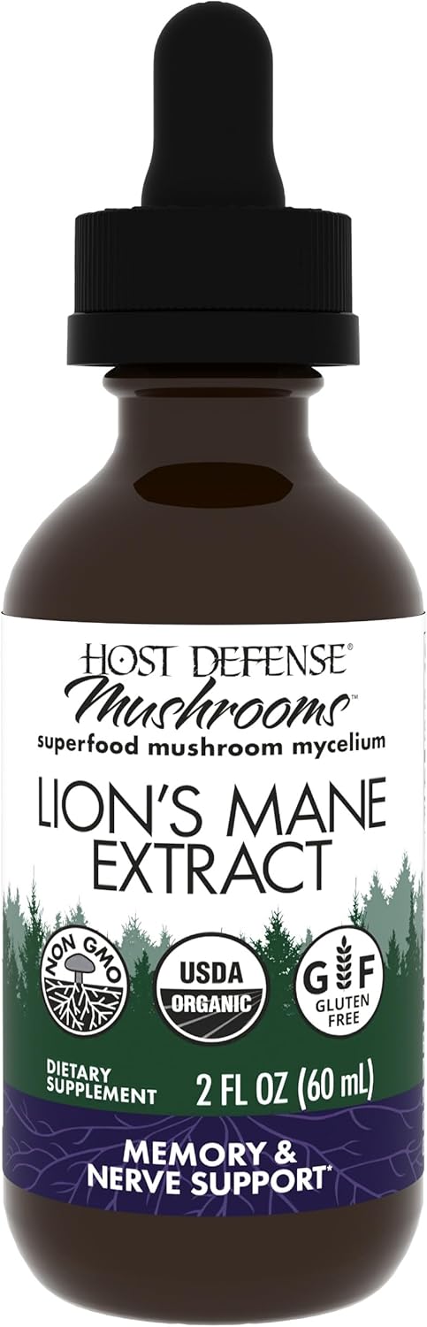 Host Defense Mushrooms Lion's Mane Extract - Lion's Mane Liquid Supplement for Brain Health - Mushroom Support for Focus & Memory Function - Immune & Nervous System Support - 2 fl oz (60 Servings)*