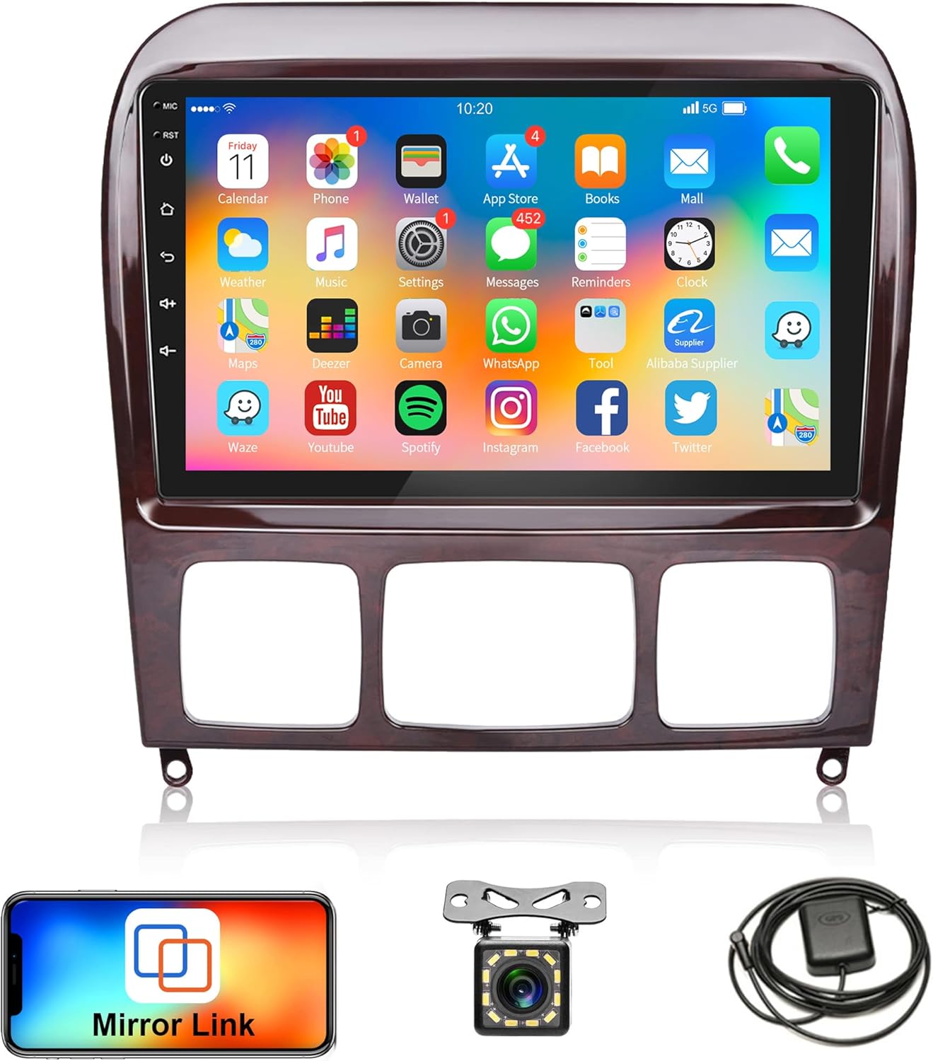 Android Car Stereo for Mercedes Benz S Class W220 S280 S320 S350 S400 S430 S500 S600 AMG 1998-2005 with GPS Navigation, 9 Inch Touchscreen Car Radio with Bluetooth FM WiFi Mirror Link + Backup Camera