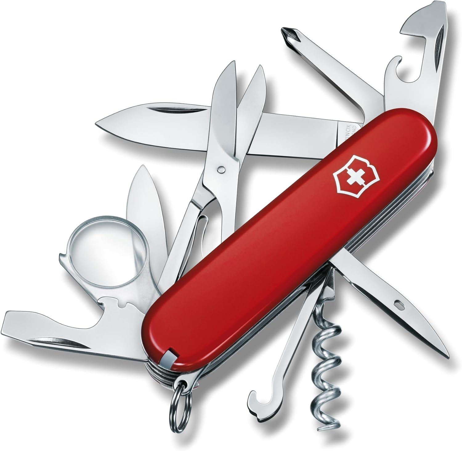 Victorinox Explorer Swiss Army Knife, Medium, Multi Tool, 16 Functions, Blade, Magnifying Glass, Red