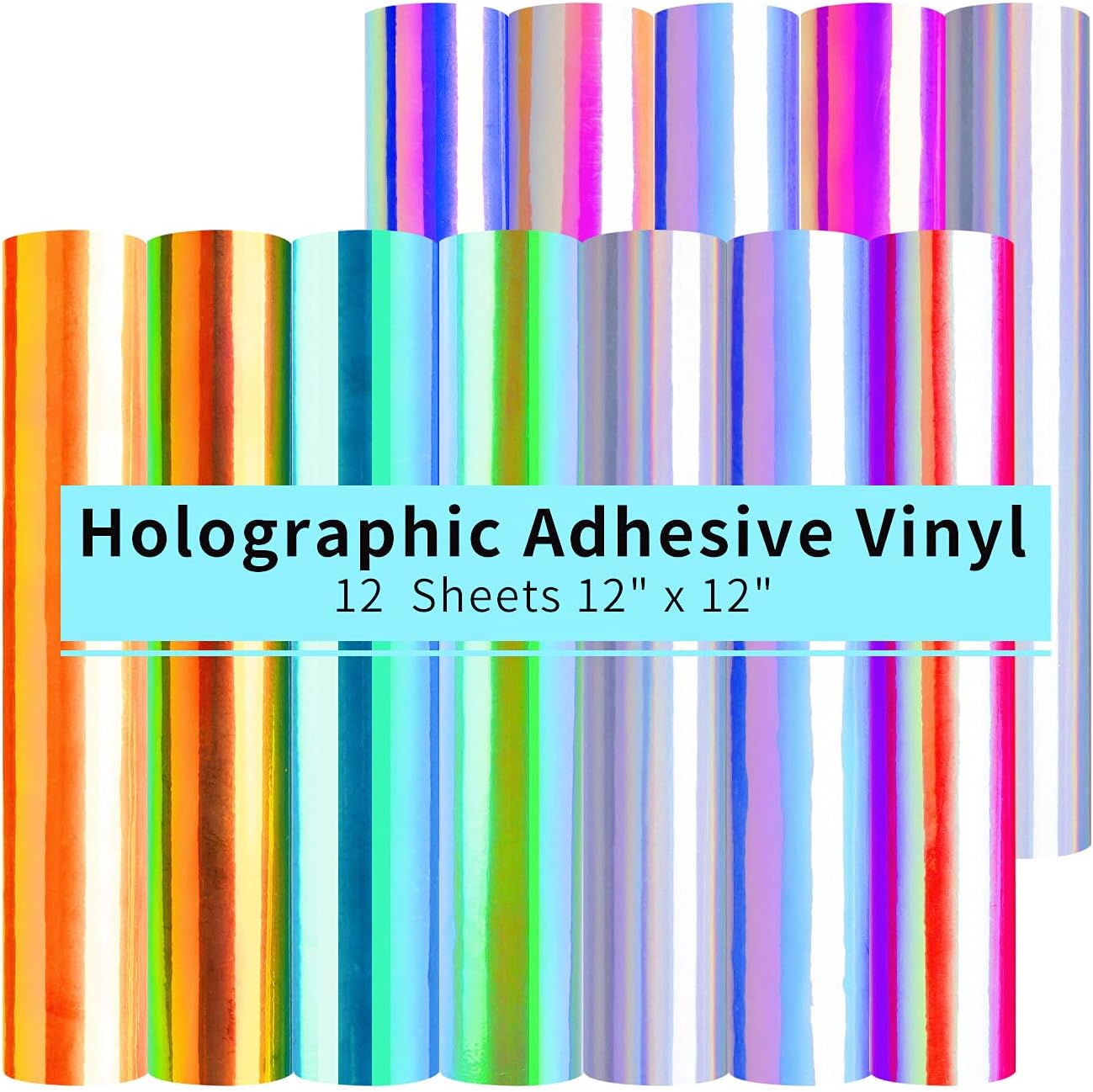 HTVRONT Holographic Vinyl - 12 Sheets 12 "x12 Holographic Permanent Vinyl for All Cutting Machine - Easy to Weed & Transfer Iridescent Craft Adhesive Vinyl Sheets