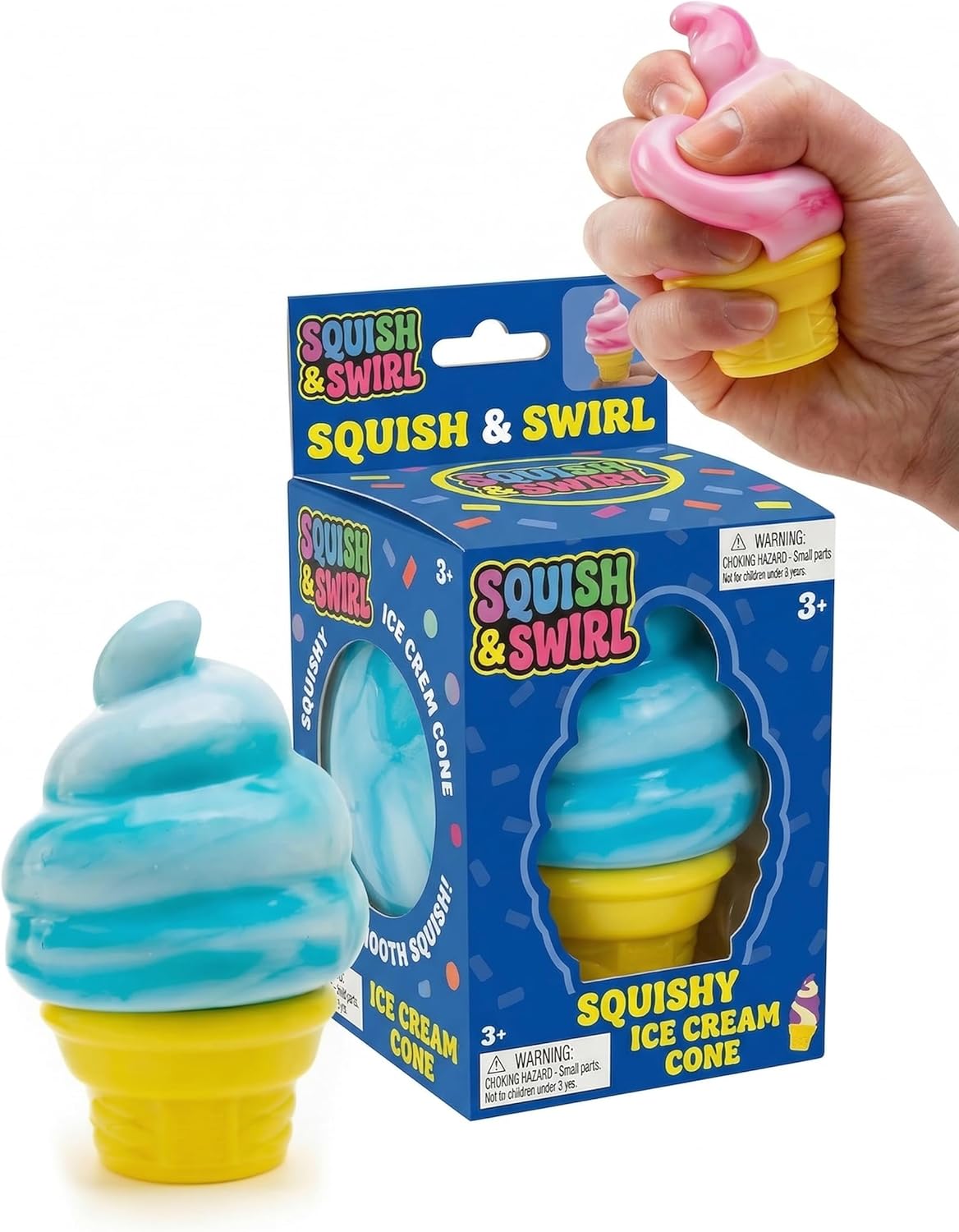 Ice Cream Squeeze Squishy, Ice Cream Cone Squishy, Slow Rise Sensory Fidget Toy, Easter Basket Stuffers Party Favors Summer Sensory Stress Relief (Blue)