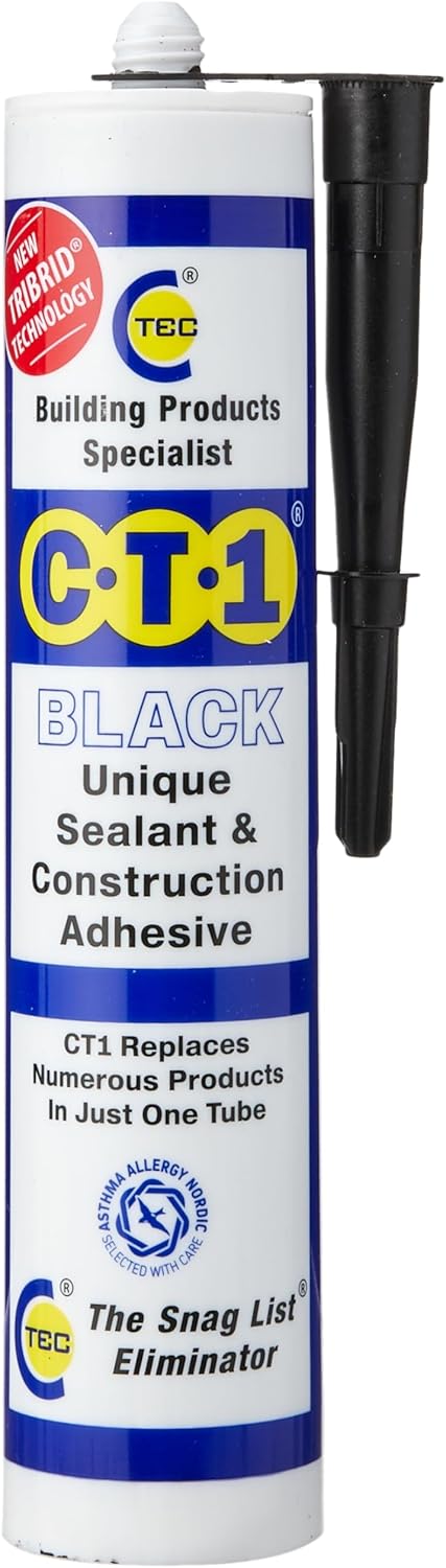 CT1 Black TRIBRID Multi-Purpose Sealant & Adhesive - Bathroom, Shower & Window Sealant - Odourless - Anti Mould Waterproofing Sealant Adhesive - Vibration Resistant & Flexible - 290ml