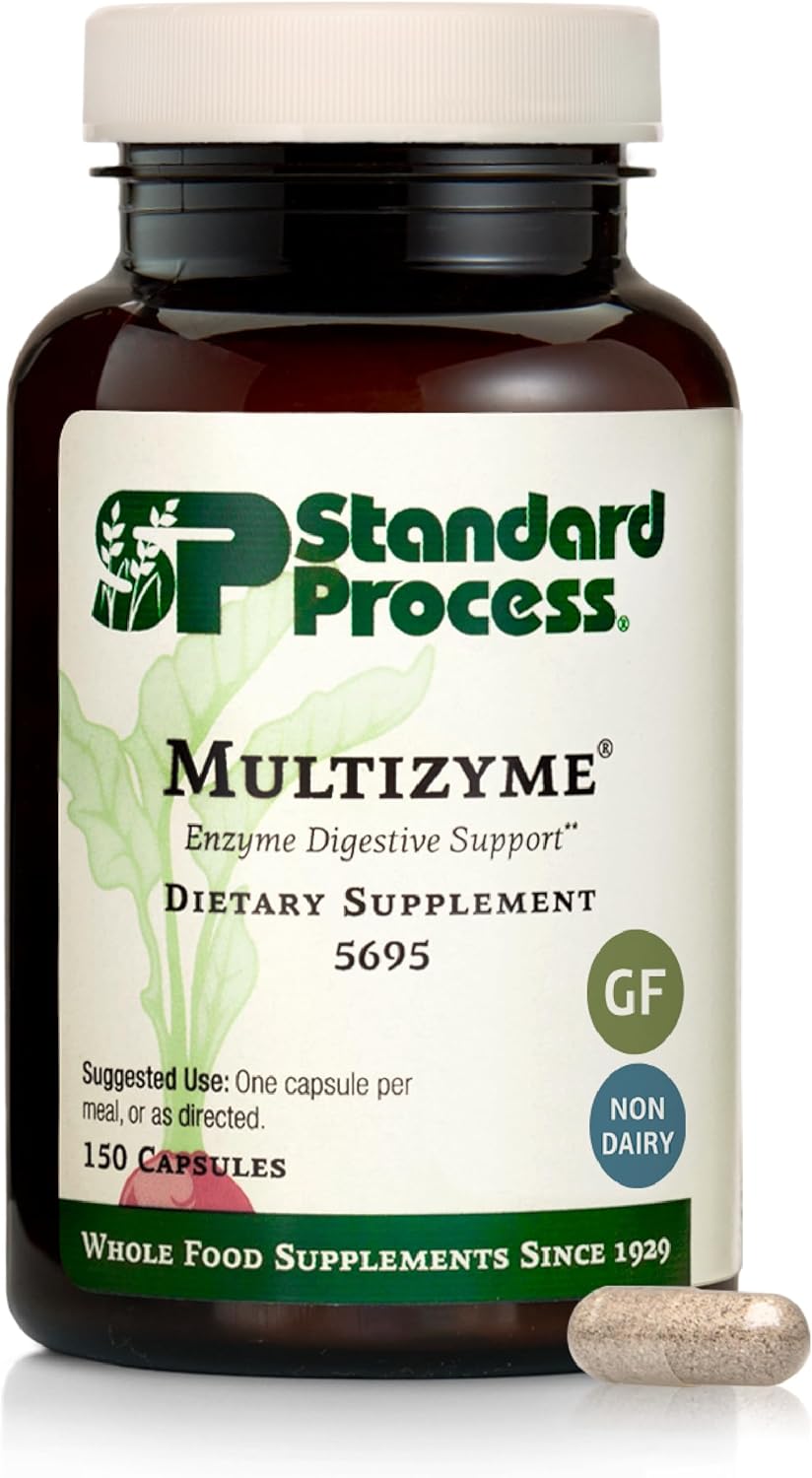 Standard Process Inc. Multizyme - Whole Food Pancreas Support, Pancreatin Digestive Enzymes, Digestive Health and Pancreatic Enzymes with Cellulase, Papain, Amylase, Lipase and More - 150 Capsules