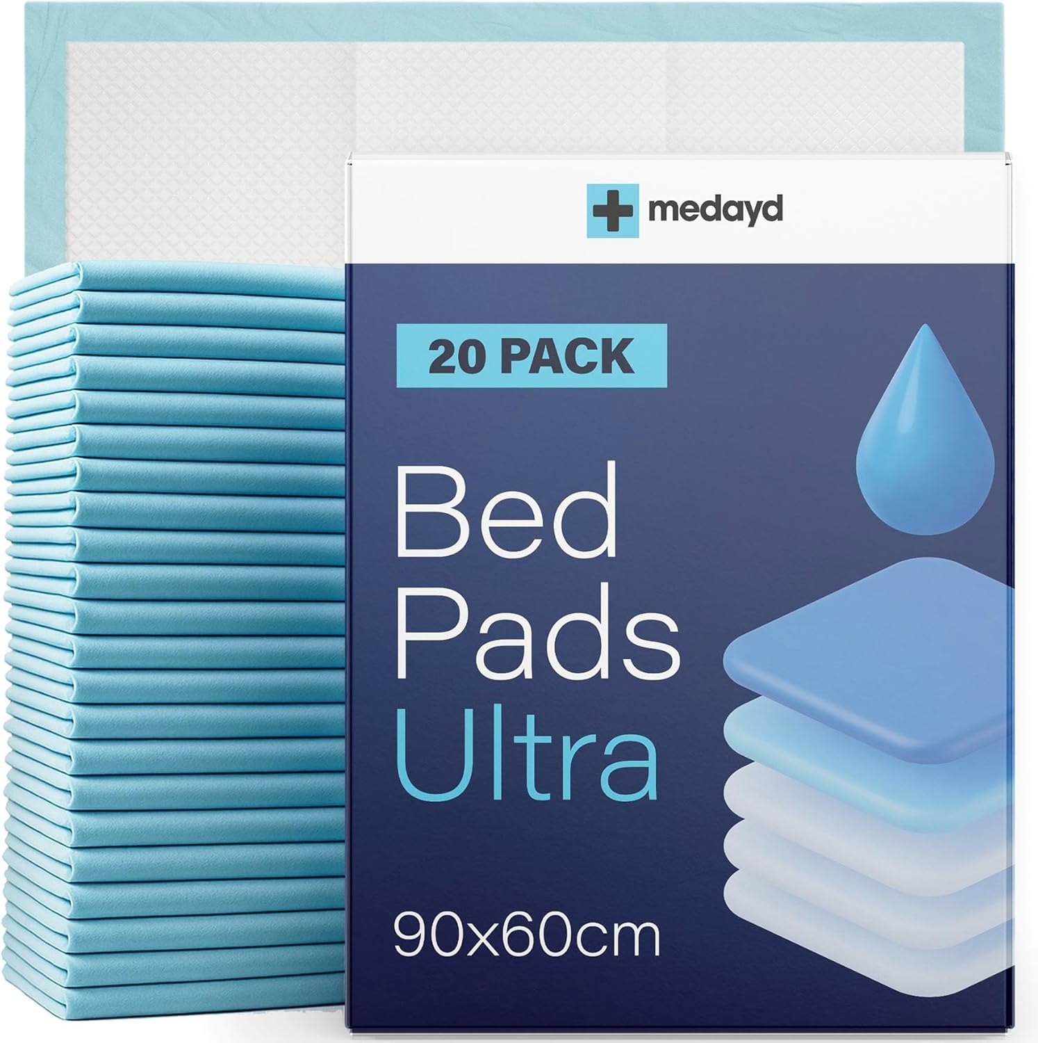 20 x MEDAYD Incontinence Bed Pads 90 x 60cm | Extra Large Disposable Incontinence Pads | Ultimate Absorbency Incontinence Bed Sheets For Adults, Children & Babies | 1,200ML Capacity | CE Certified