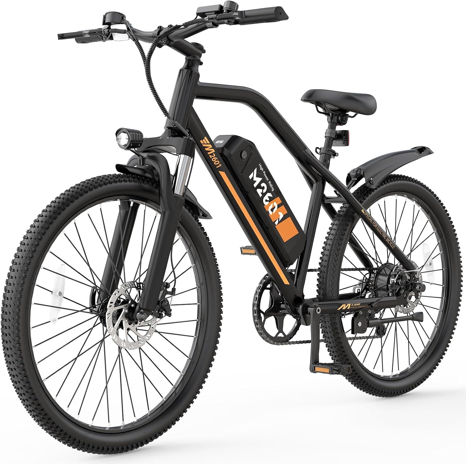Electric Mountain Bike for Adults - 20MPH E-Bike with 374Wh Battery, 25 Miles Range, Disc Brakes, Adjustable Seat, Headlight, 26" All-Terrain Tires for Commuting & Off-Road