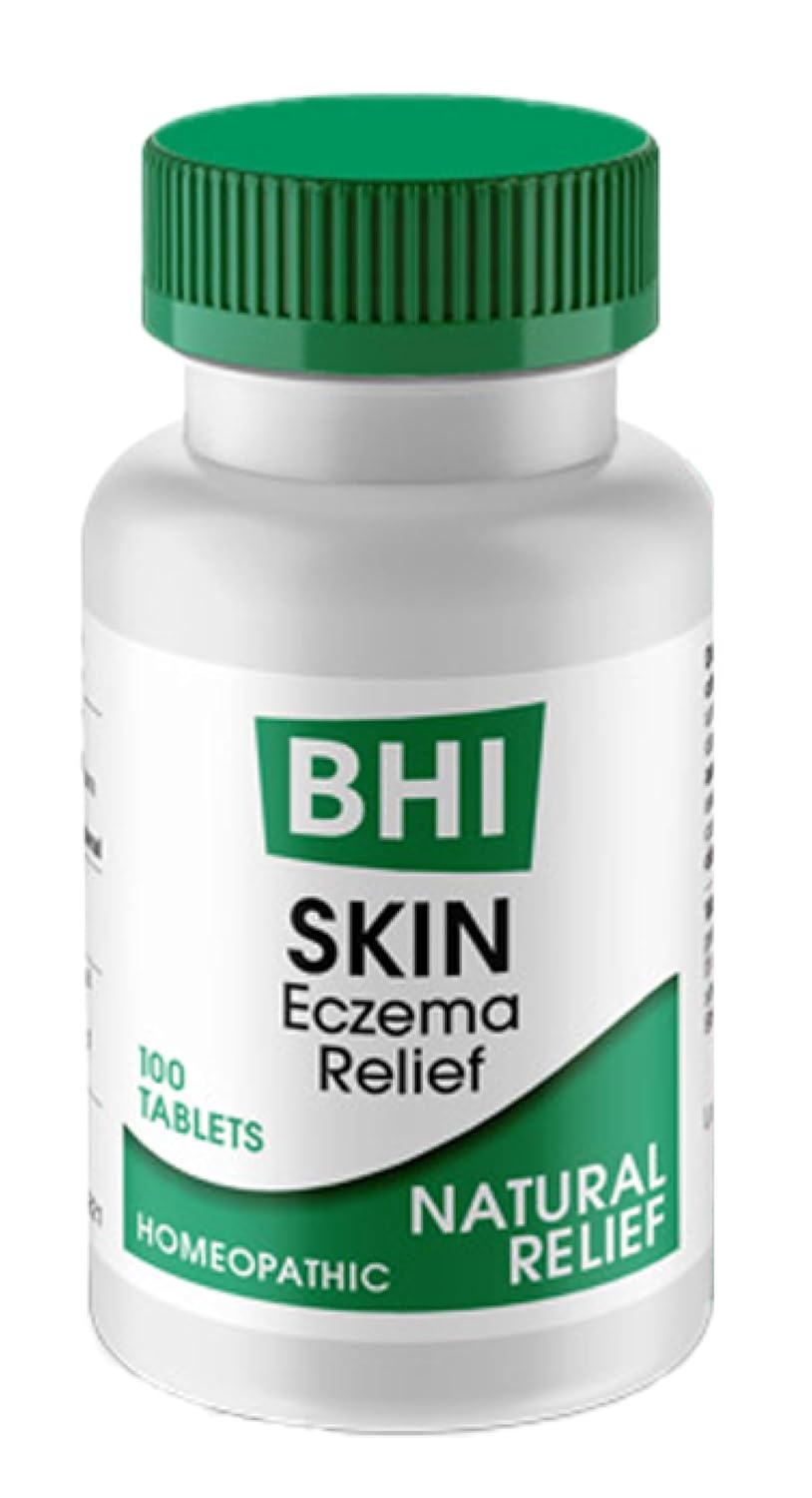 BHI Skin Natural Eczema Relief Remedy 8 Active Soothing Homeopathic Skin Care Ingredients - Natural Treatment for Daily Dryness, Redness, Irritated Dry Itchy Skin on Face & Body - 100 Tablets