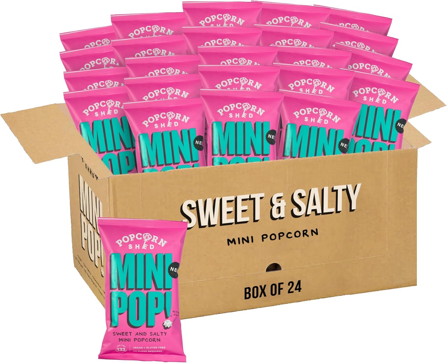 Popcorn Shed Sweet & Salty Popcorn - Vegan, Gluten Free, Dairy Free, Allergen Free, Low Calorie Healthy Mini Popcorn Snack, Pack of 24