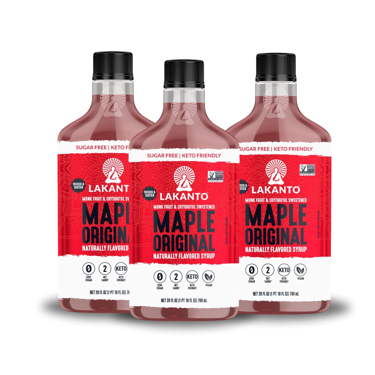 Lakanto Sugar Free Maple Syrup - Monk Fruit Sweetener, Keto Diet Friendly, Vegan, 1g Net Carbs, Pancakes, Waffles, Oatmeal, Coffee, Tea, Granola, Frosting, Marinade, Dressing (13 fl oz - Pack of 3)