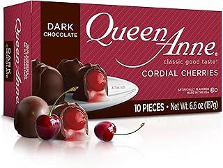 Queen Anne Dark Chocolate Covered Cordial Cherries | 6.6 oz | 10 Piece Gift Box | Whole Cherry Sweet Creamy Fruity Flavor | Holiday Candy