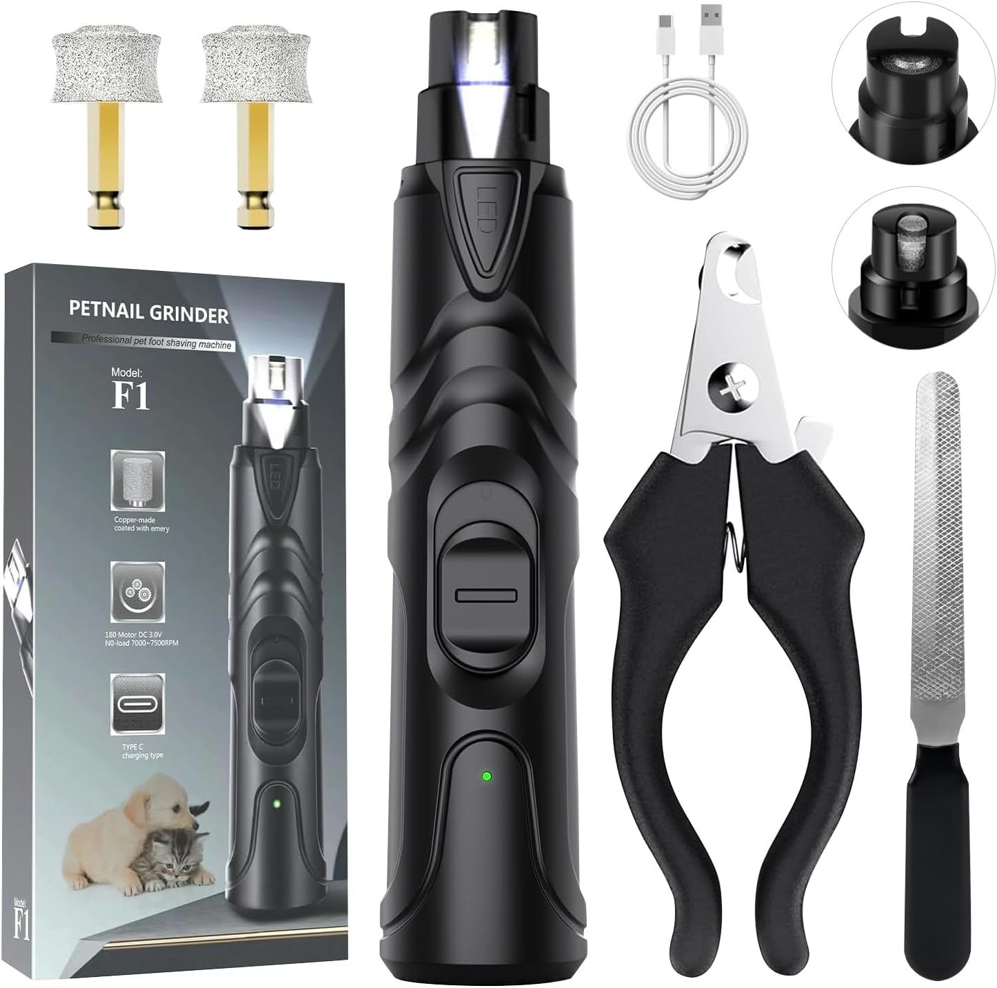 OWill Dog Nail Grinders with Nail Clippers,Professional Dog Claw Grinder Electric Dog Nail Trimmer with LED Light,Rechargeable Nail Clippers Silent for Large Medium Small Dogs