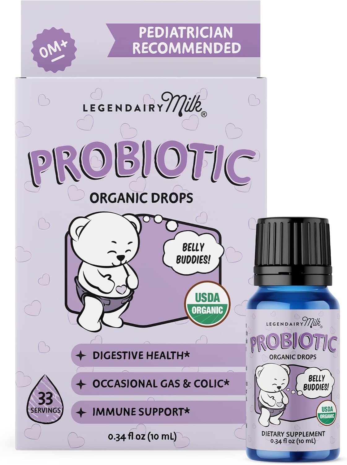 Legendairy Milk Baby Probiotic Drops Organic - Colic and Gas Drops for Newborns & Toddlers - Digestive Support, Constipation Relief - Toddler Probiotic Supports Occasional Diarrhea & Gas, 33 Servings