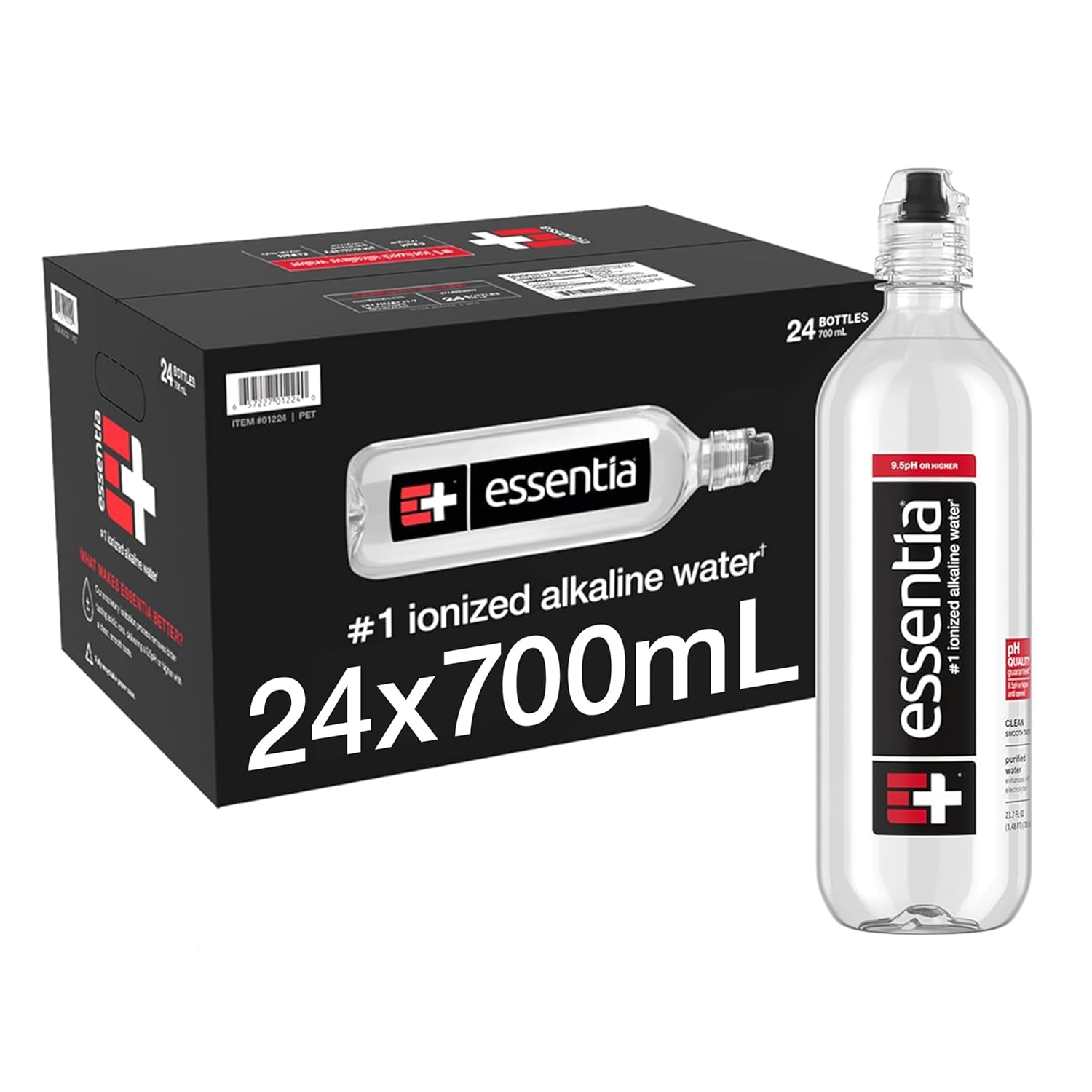 Essentia Water LLC, Ionized Alkaline Bottled Water; 99.9% Pure, Infused with Electrolytes, 9.5 pH or Higher with a Clean, Smooth Taste, 23.67 Fl Oz (Pack of 24)