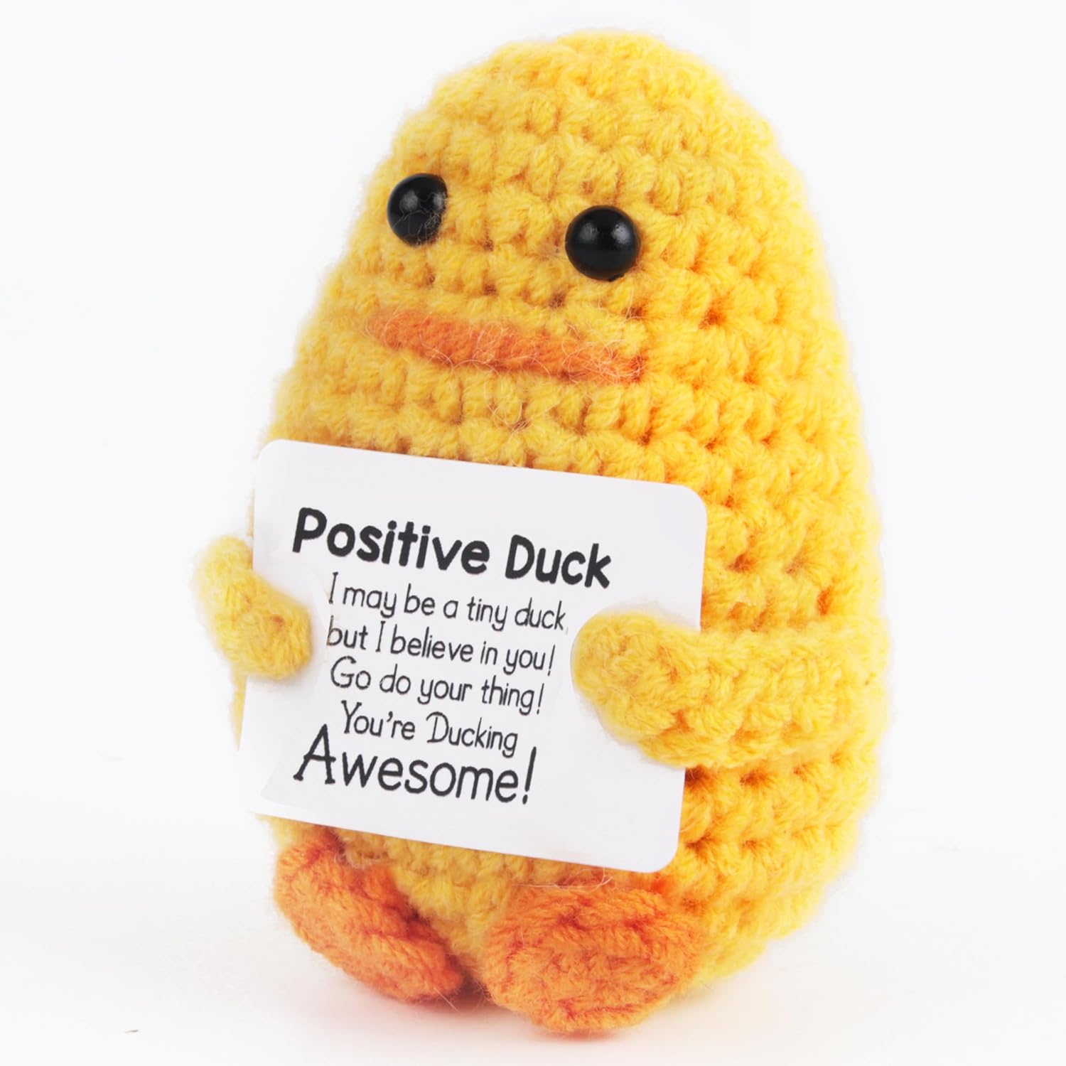 Funny Gifts Women Positive Emotional Support Crochet Cute Birthday Gift Mini Positive Duck with Card Unique Desk Car Decor Little Knitted Animals Office Gifts for Coworkers Employees