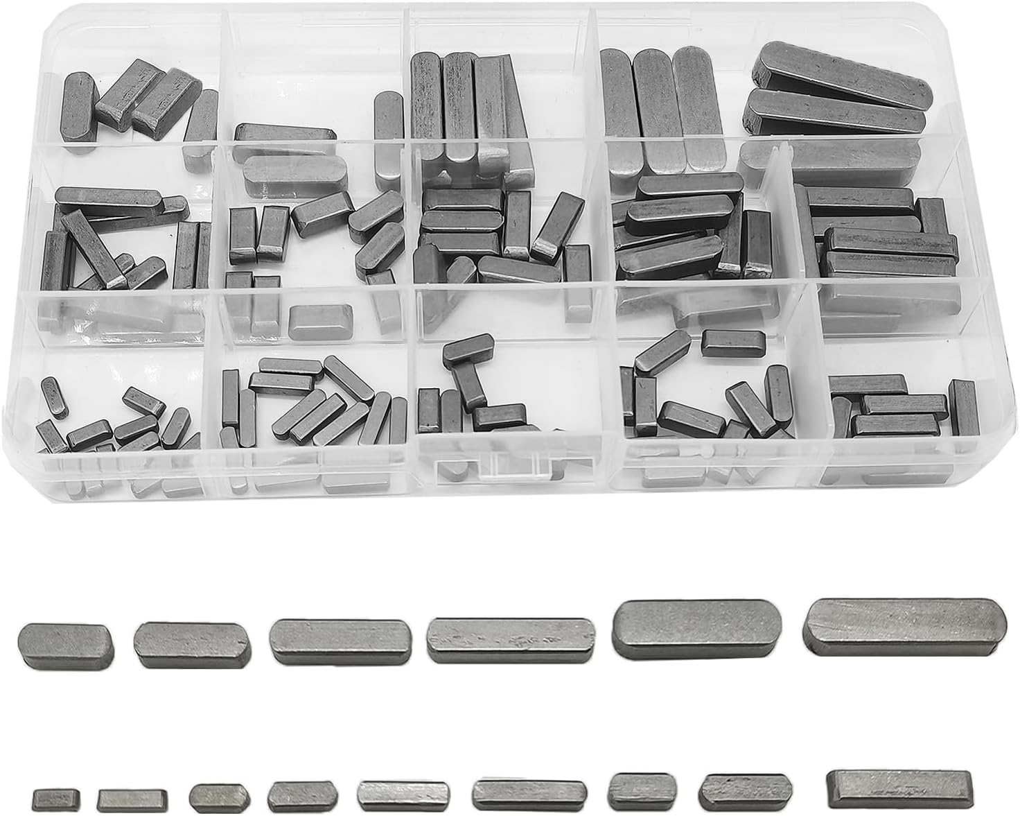 WeqeYent 142 Pcs Round Ended Feather Key Set, 8mm-35mm 16 Sizes Parallel Drive Shaft Keys Stock Assortment for Fasteners Mechanical Industr
