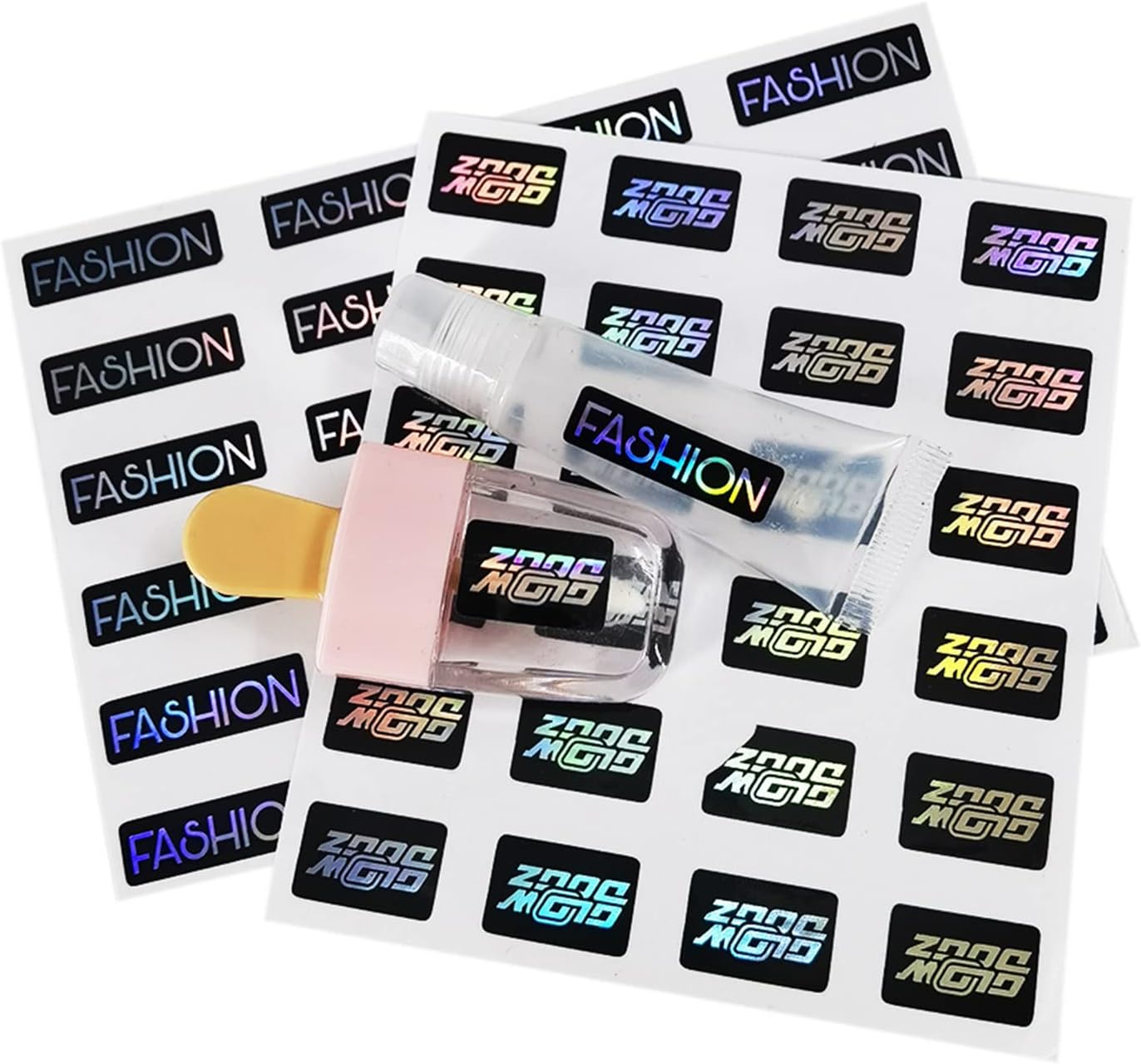 100PCS Personalized Printing Lip Liners Custom Lipstick Private Self Adhesive Lipgloss Vinyl Holographic Lash Logo Labels for Lip Gloss (2.5CM X 5CM)