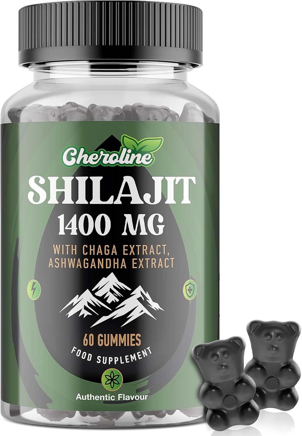 Shilajit Gummies 1400mg, Pure Himalayan Shilajit with Chaga and Ashwagandha, 85+ Trace Minerals, Rich in Fulvic Acid, for Energy & Immune, Sugar-Free, Vegan (60 Count (Pack of 1))