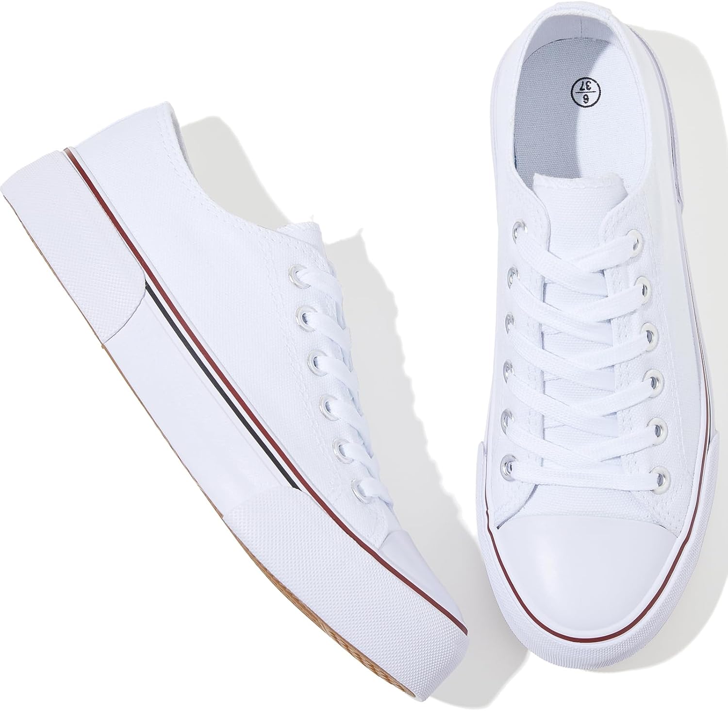 Adokoo Canvas Tennis Shoes for Women Low Top Casual White Black Sneakers for Women Lace Up Fashion Comfortable Walking Shoes