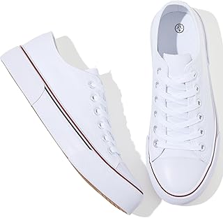 Adokoo Canvas Tennis Shoes for Women Low Top Casual White Black Sneakers for Women Lace Up Fashion Comfortable Walking Shoes