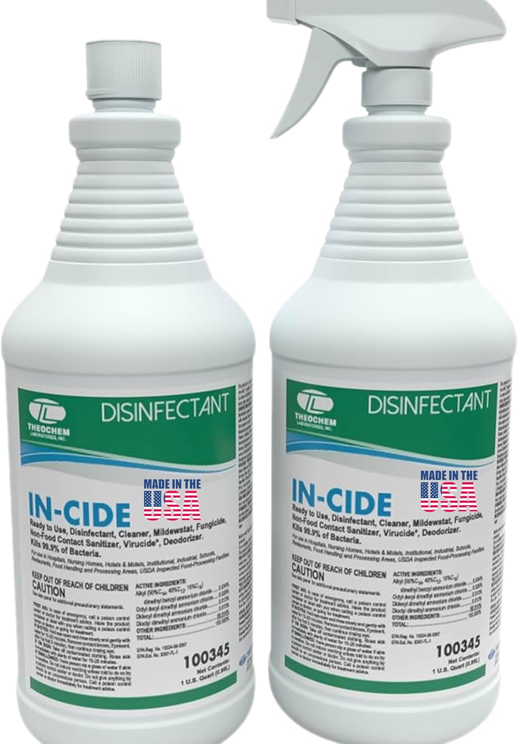 In-Cide Disinfectant Spray EPA Registered Kills 99.9% of Germs Norovirus MRSA – Multi Surface Cleaner for Homes Schools Hospitals Fresh Scent 32 oz 2 Pack