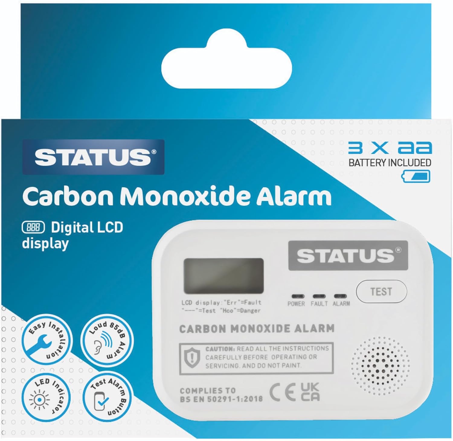 STATUS Monoxide Alarm, Home Carbon Monoxide Detector including Batteries, SDCMA3XAA1PB4