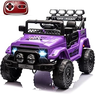 12V Kids Ride On Car for Kids Ages 37-96 Months, Electric Truck Ride On Toys with 5MPH Max Speed, Remote Control, Accelerator Pedal, Treaded Tires, Steering Wheel, Music and Story, Purple