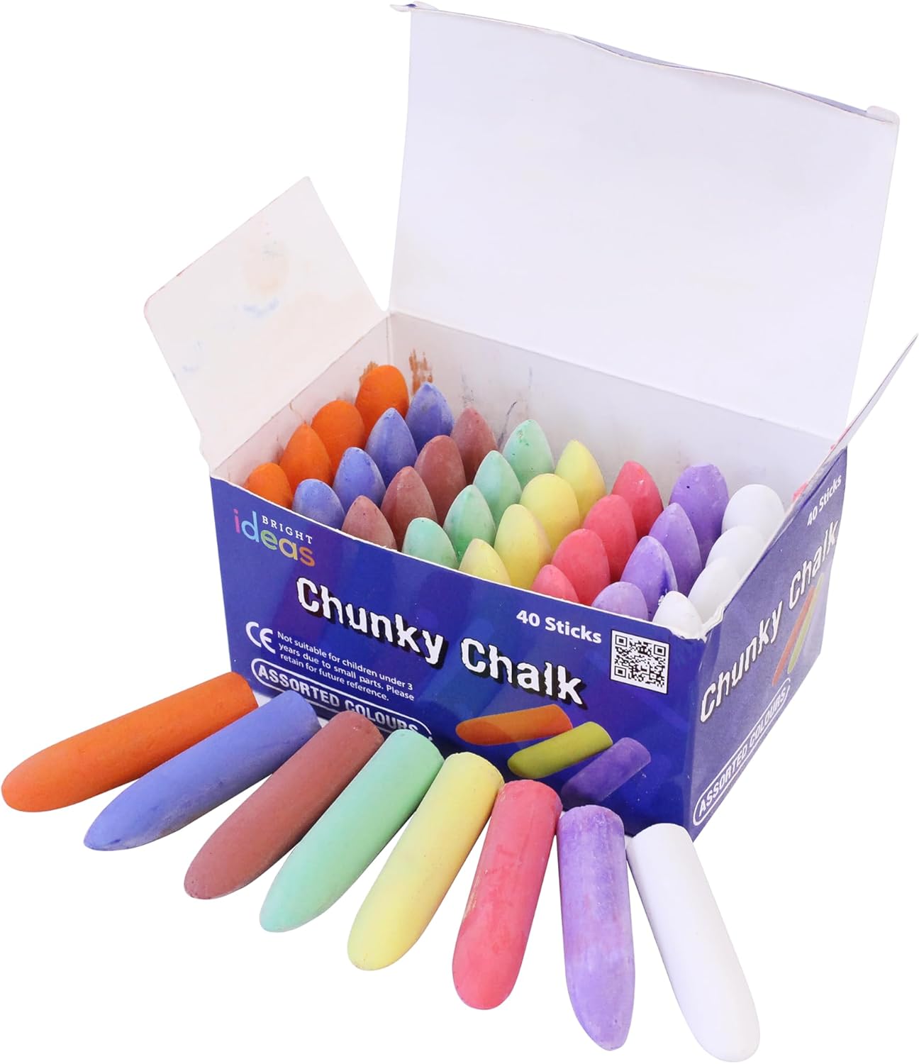 Bright Ideas PK40 Chunky Chalk Sticks, Bright Coloured Playground Chalk for Children, Bright Washable Sidewalk, Pavement, 8 Assorted Colours, 5.5cm