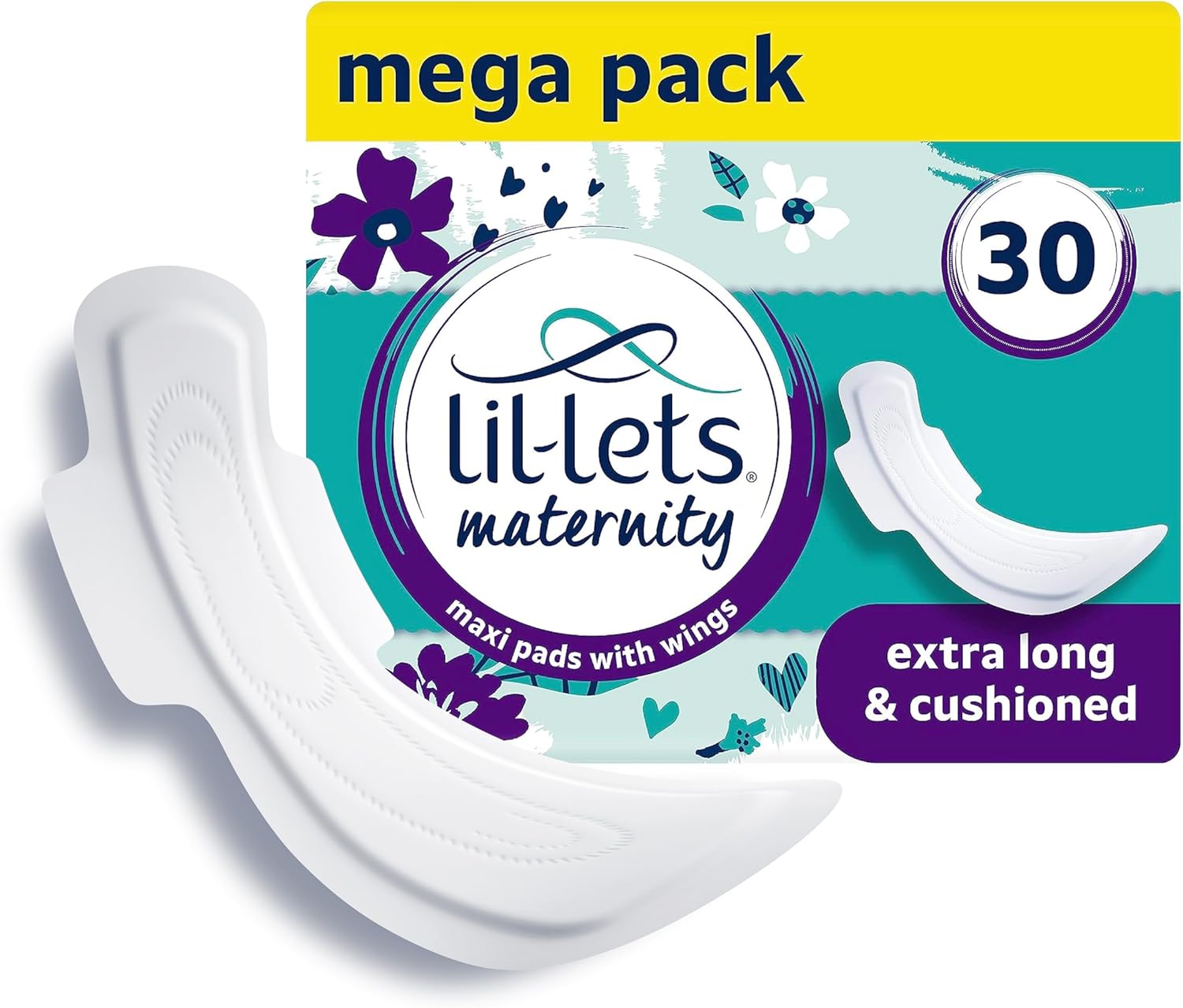 Lil-Lets Maternity Pads, Extra Long Maxi Thick Towels, With Wings, Postpartum/After Birth Essential, 3 Packs of 10 (30 towels), Packing May Vary