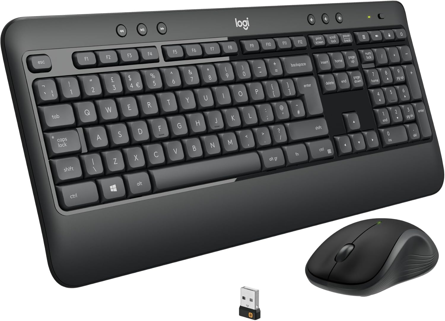 Logitech MK540 Advanced Wireless Keyboard and Mouse Combo for Windows, 2.4 GHz Unifying USB-Receiver, Multimedia Hotkeys, 3-Year Battery Life, for PC, Laptop, QWERTY UK English Layout - Black