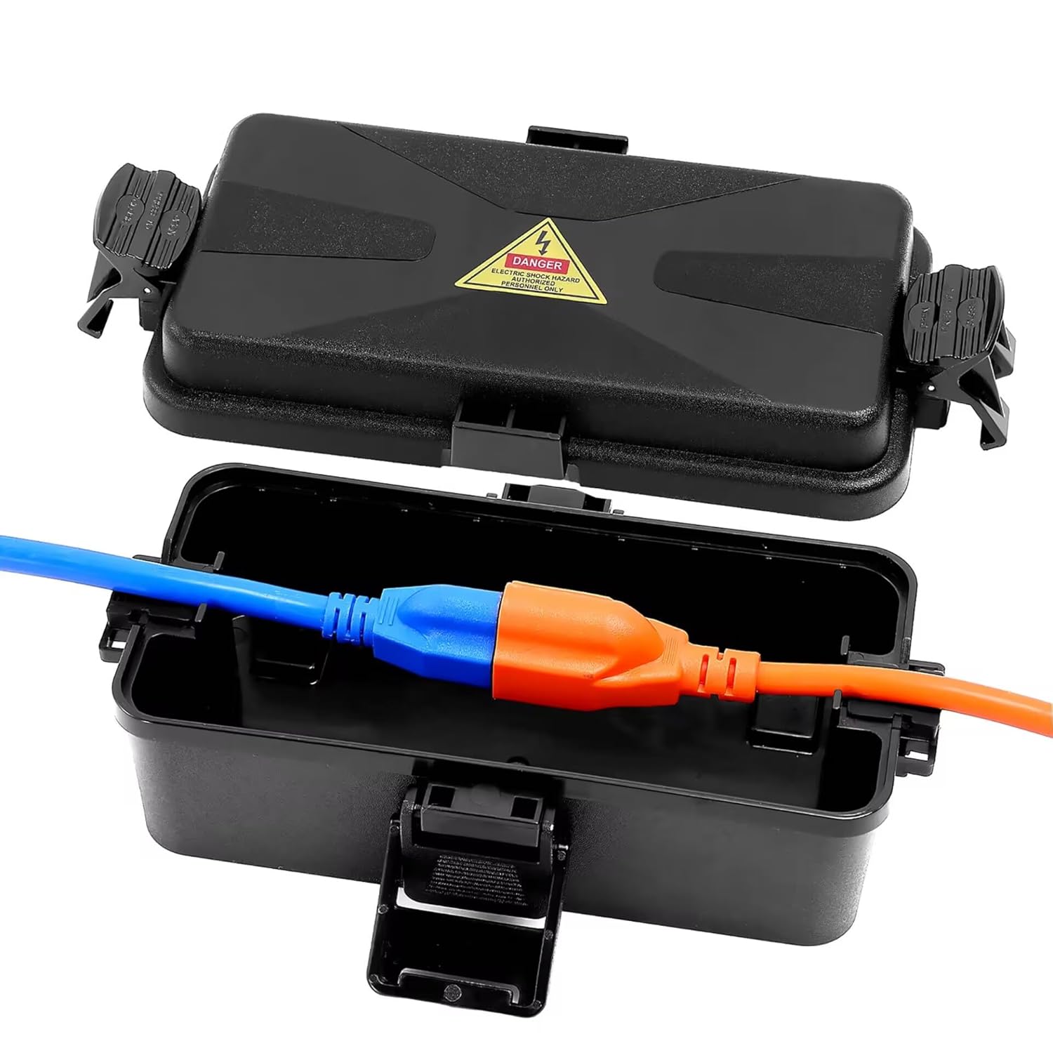 DIQMIAQ Electrical Box IP54-rate Waterproof Junction Box (7.6 x 3.9 x3.3 inch) Outdoor Socket Box with 2 Cable Entries/Exits for Protect Outdoor Extension Lead, Outdoor Plug Sockets (Black 1 PCS)