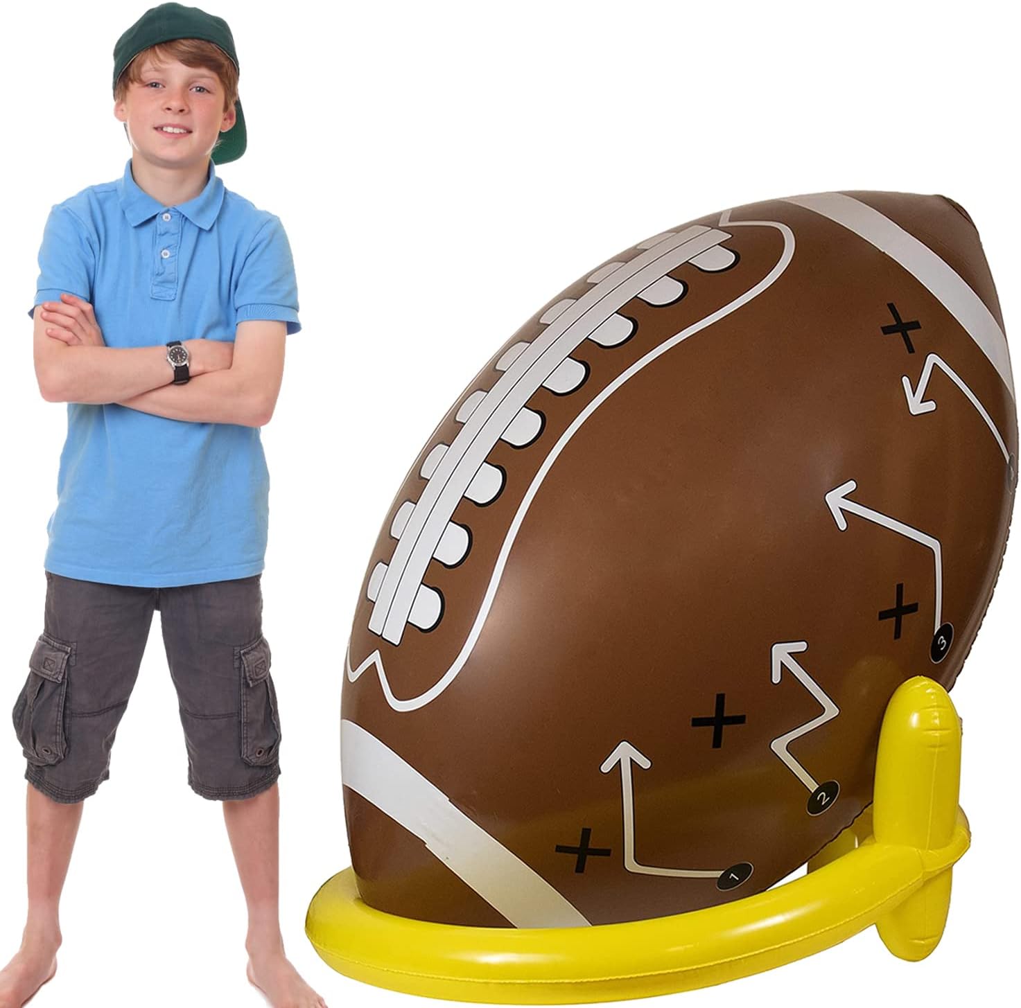 GiftExpress 40" Giant Jumbo Inflatable Football with Tee Set for Football Party, Gameday, American Sport Themed Decorations, Super Fun Football Games for Kids and Adults