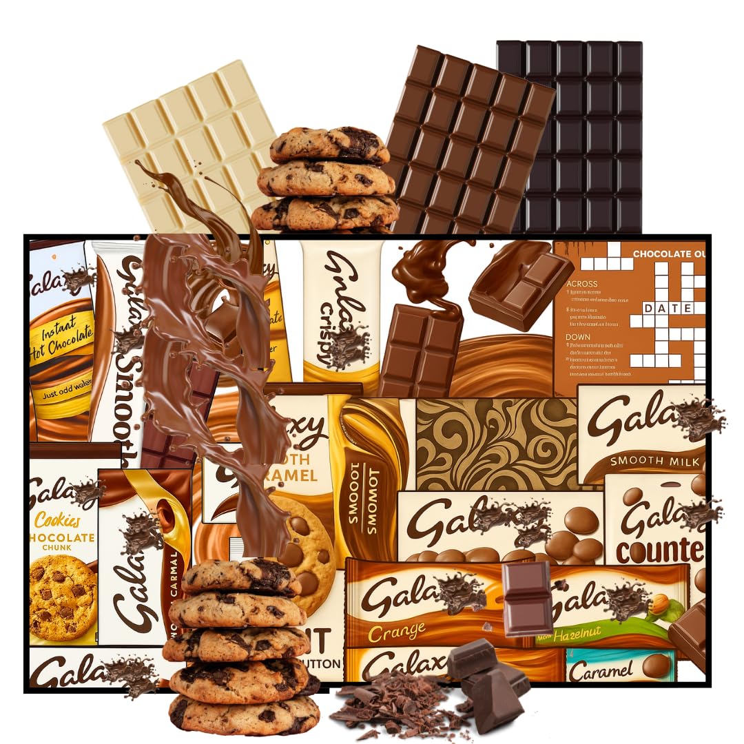 BRITISH Chocolate Gift Set Hamper for Men Women and Kids-Galaxy Chocolate Bars,Chocolate Cookie Crumble,Salted Caramel,2 x Hot Chocolate,2 x Ripples