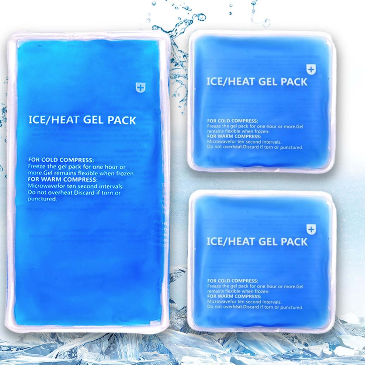 Gel Ice Packs, Multipurpose Hot and Cold Compress Gel Ice Packs, Long-Lasting Cooling Cold Packs for Injuries and Hot Weather, Reusable, Ideal for Pain Relief (Pack of 3 - Blue Combination)
