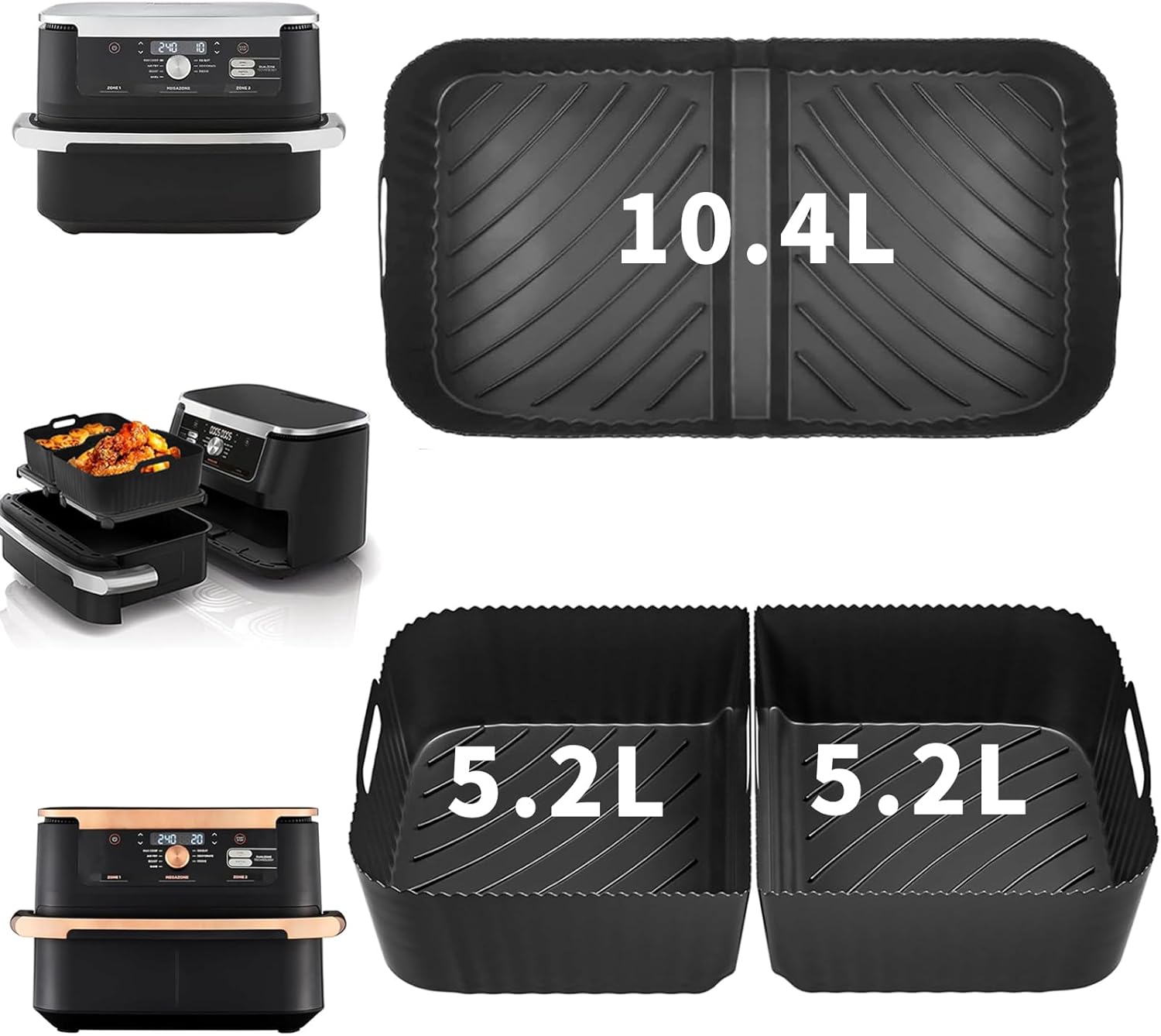 Pietuley Large Silicone Air Fryer Liners for Ninja Flex Drawer Air Fryer Accessories AF500UK/ Ninja Foodi Flexdrawer Dual Air Fryer 10.4L AF500UK