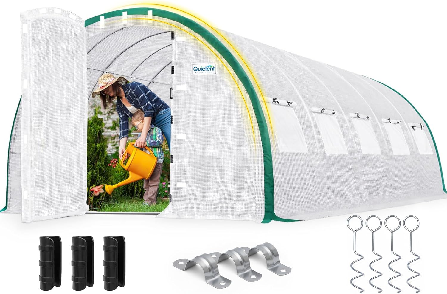 Quictent 25x10x6.6 FT Premium Greenhouse for Outdoors with 2 Door Frames, Reinforced Top Structure & Cover, Large Heavy Duty Walk-in Tunnel Hoop Green House for Garden Backyard Flower Winter, White