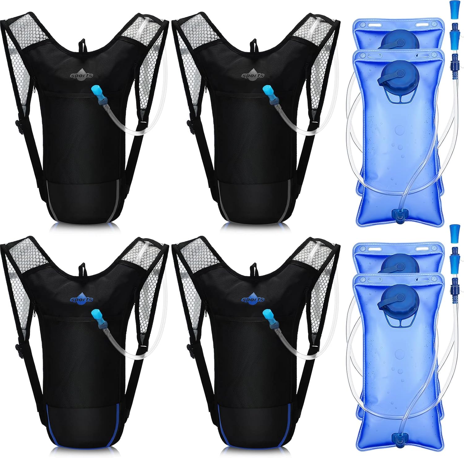Weewooday 4 Pack Hydration Backpack Pack with 2l Water Bladder Hiking Lightweight Water Backpack Bulk with Hydration Bladder Running Cycling Biking Camping Music Festival Outdoor for Men and Women