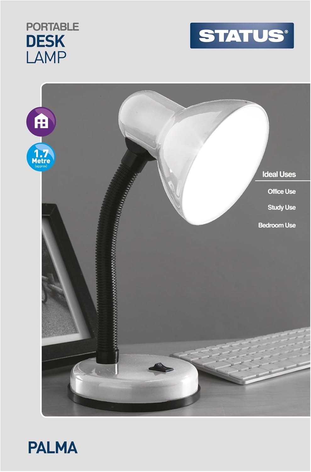 Status Palma Desk Lamp, Flexible, Silver Desk Lamp, Study, Office, Bedroom, SBDL2028ESSLV16