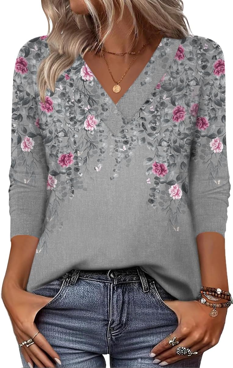 Zeagoo Women Long Sleeve Tops Dressy Casual V Neck Tshirts Basics Tee 2025 Fall Trendy Clothes