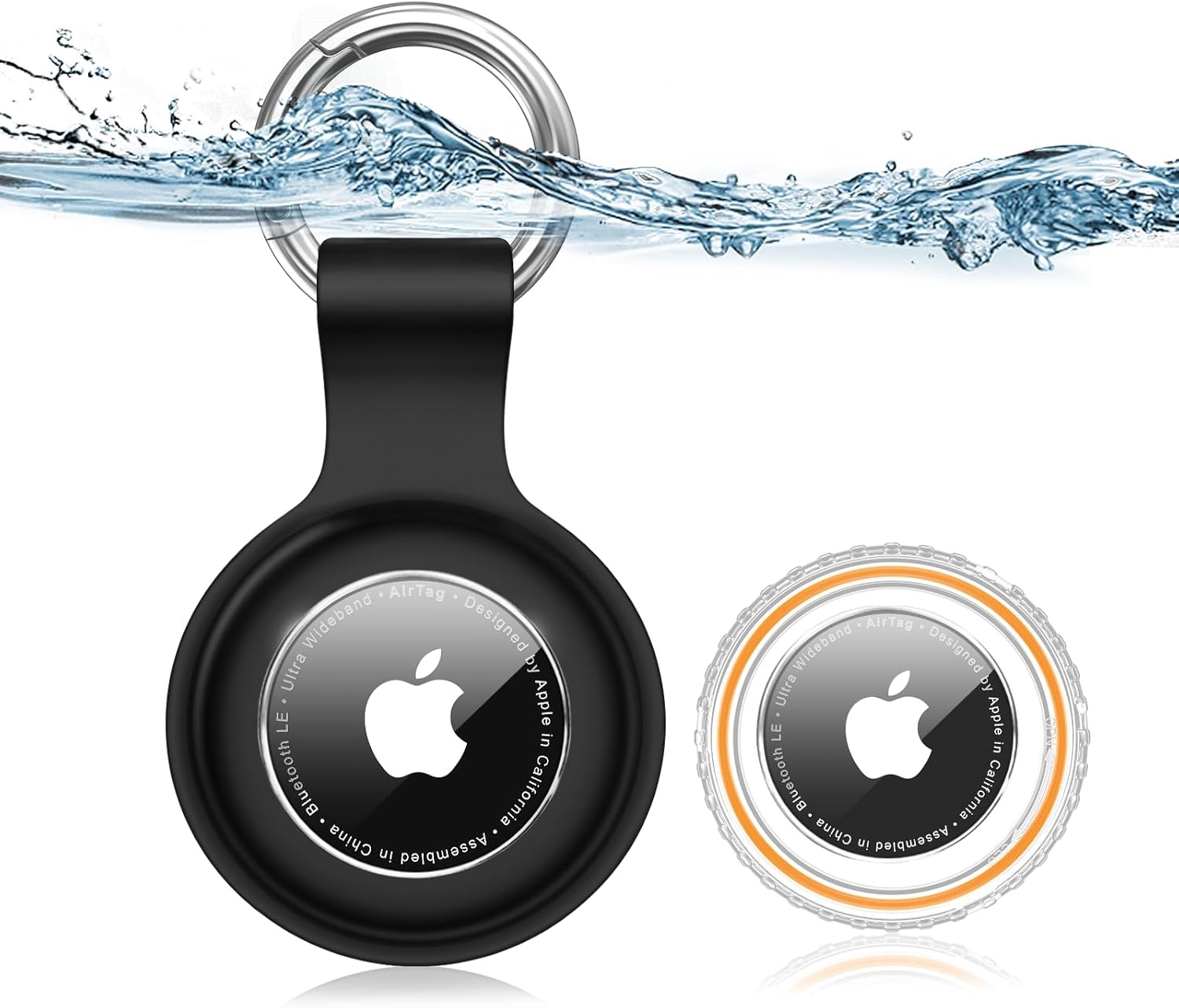 AirTag Holder with IPX8 Waterproof Cover, Soft Silicone AirTag Keychain, Ultra-Thin, Scratch-Resistant & Shock Absorption Cases for Apple GPS Tracker Item Tag Finders Accessories (Black)