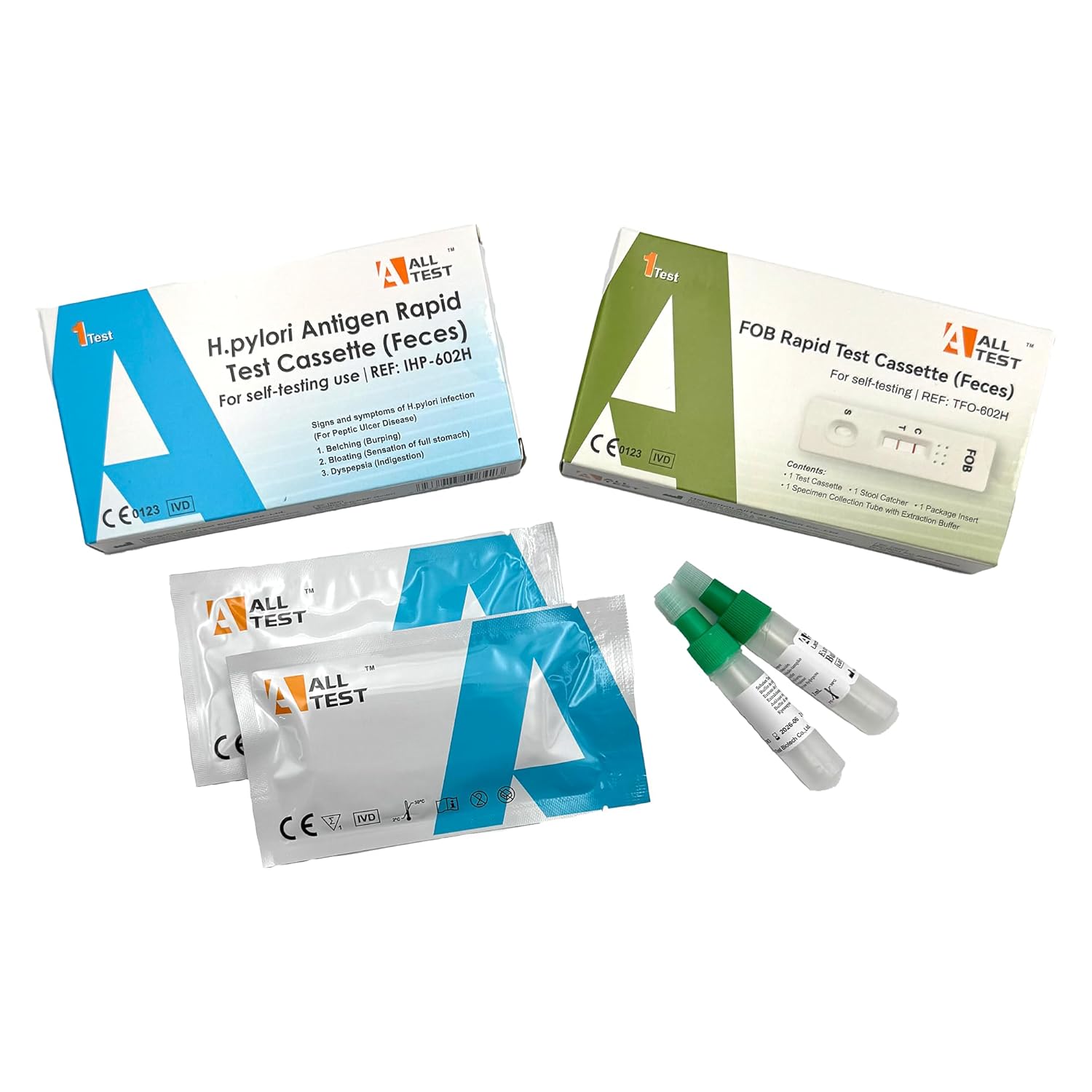 Gut Health Home Test Kit Bundle - Calprotectin (Crohns), FOB, H. Pylori, Lactoferrin (Stomach and Bowel Health Check)