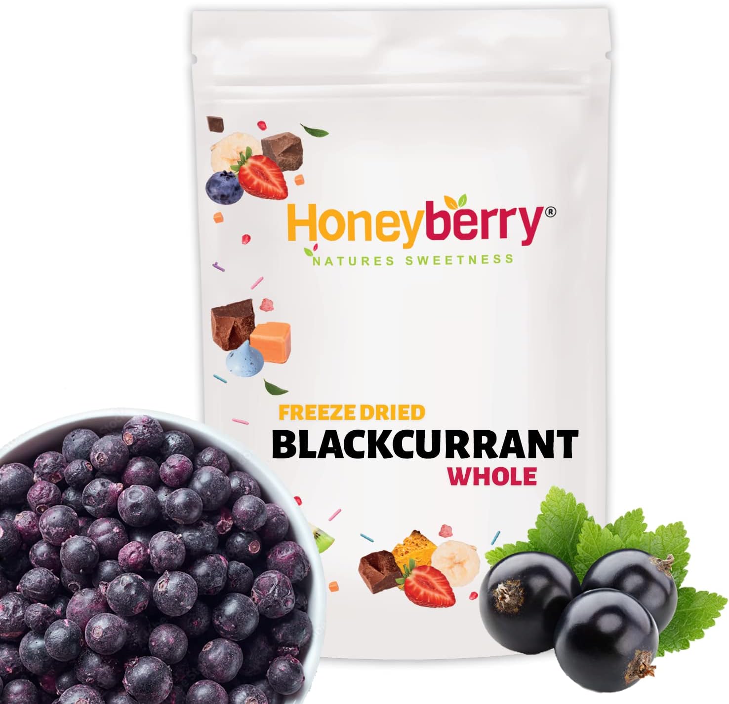 Freeze Dried Whole Blackcurrants 500g - 100% Pure and Natural Freeze Dried Fruit - Dehydrated Blackcurrants Perfect for Baking, Snacking, Cake Decorating and Desserts, Cocktail Garnish for Drinks