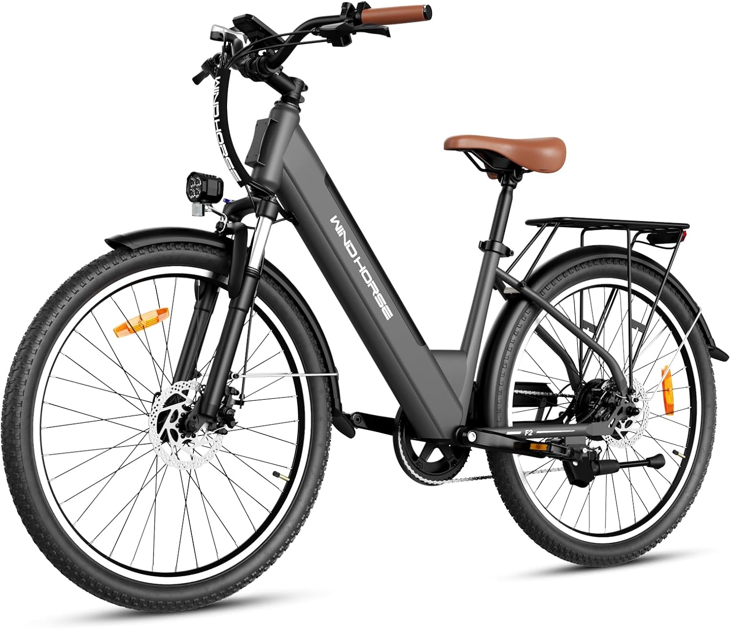 WINDHORSE 26" Electric Bike for Adults 20MPH & 30-50 Miles Range, Shimano 7-Speed, 468WH Removable Battery Commuter Ebike with 750W Peak Motor, Front Suspension, Rear Rack, Fenders